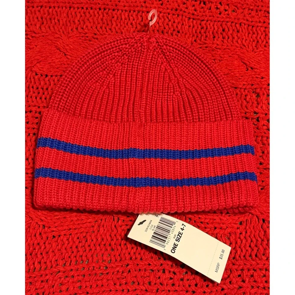 Polo Ralph Lauren Kids Red Blue Striped Ribbed Knit Beanie Hat One Size 4-7 NEW